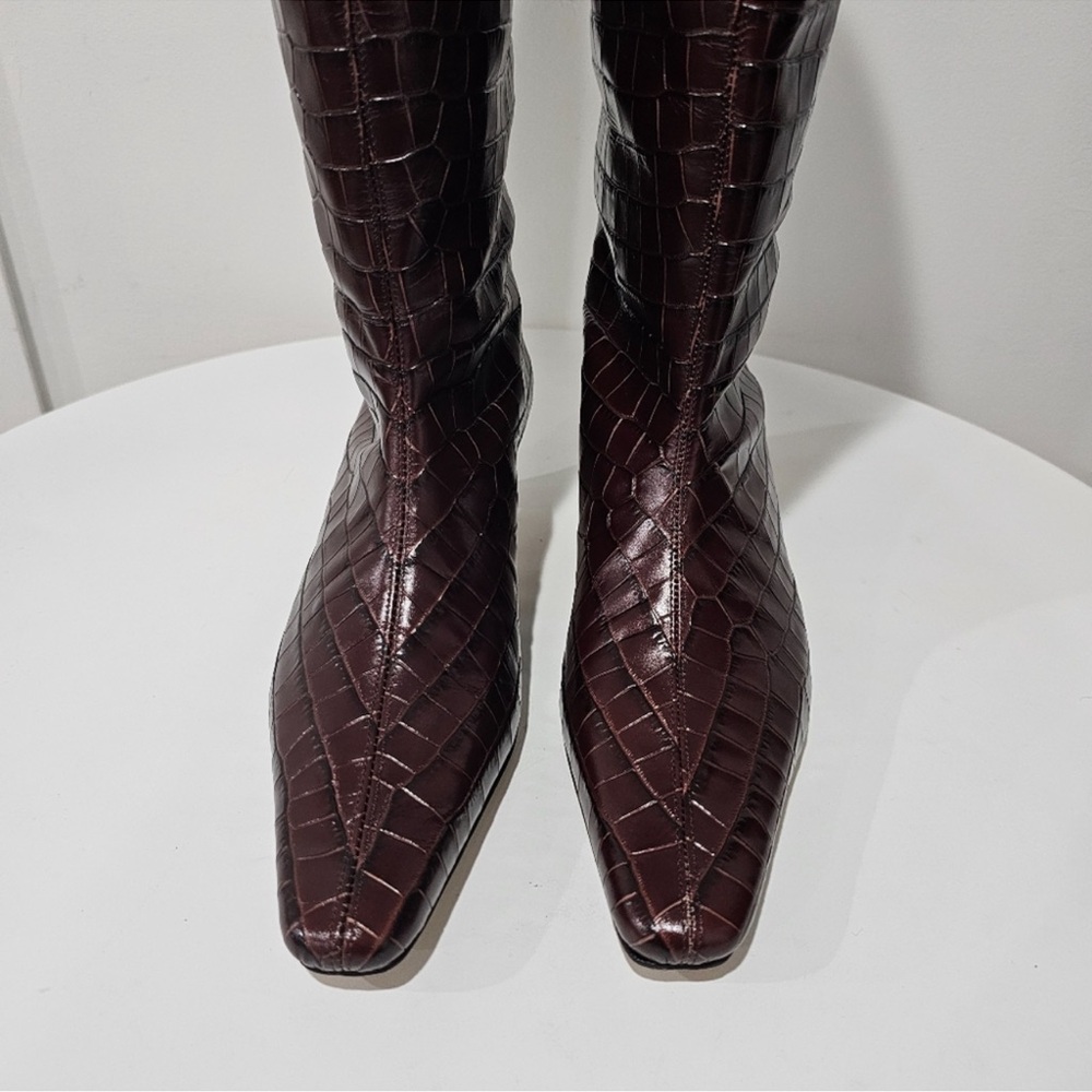 RARE Staud Wally Croc Embossed Leather Boots - Picture 4 of 7